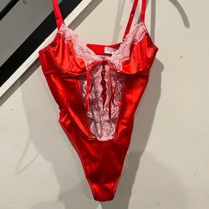 Savage X Fenty Red Satin & Lace Body Suit